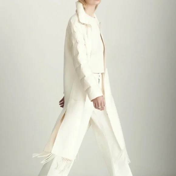 Dawn Levy NY wool & down midi length coat with fringe - Picture 2 of 11